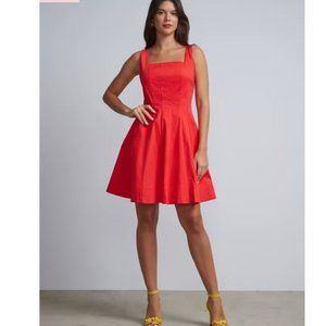 NWT Red Sleeveless Square-Neck Flare Dress